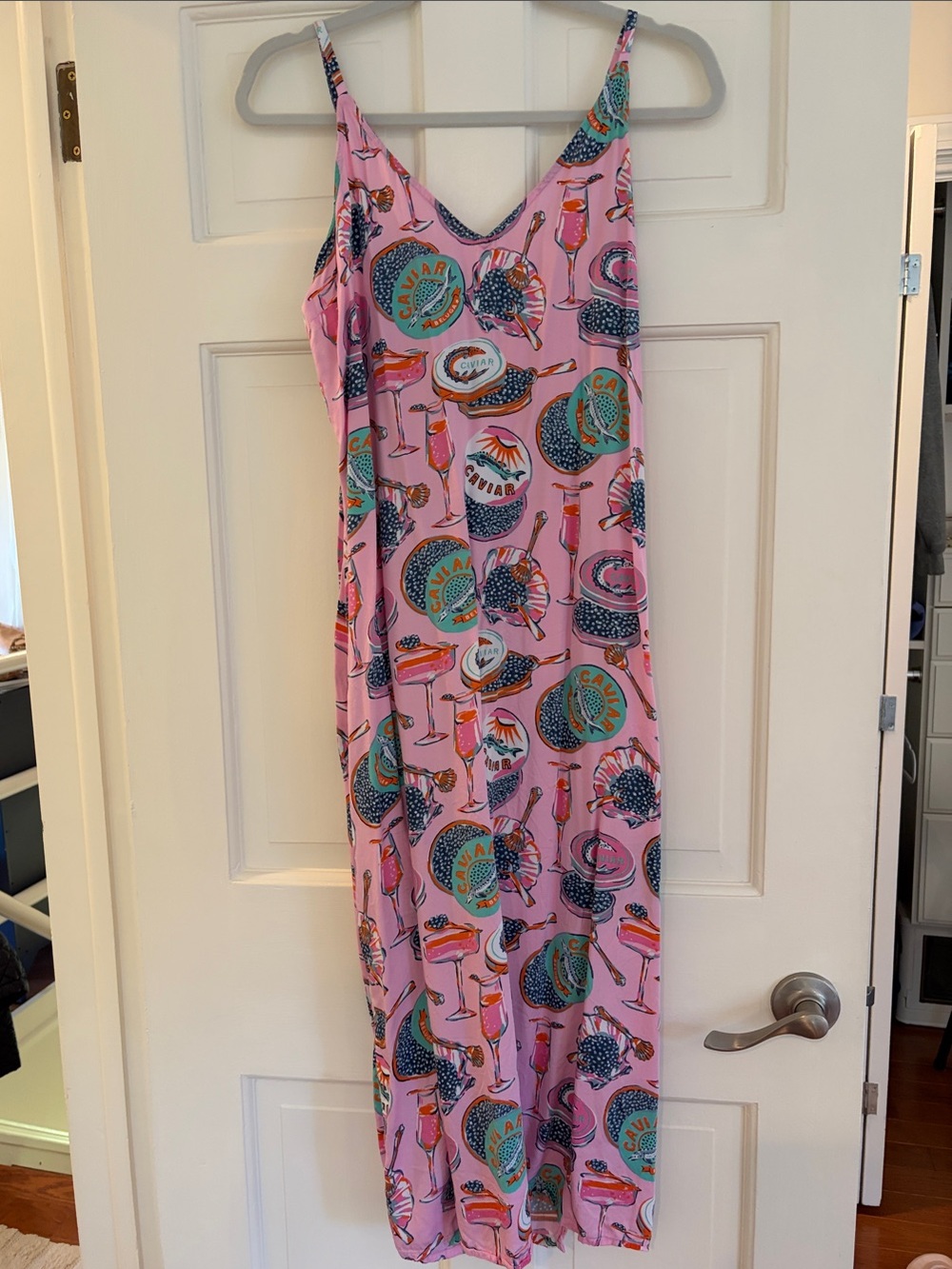 NWOT Printfresh “Champagne & Caviar Woven Sateen Thermoregulating” slip dress